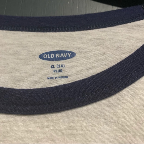 Old Navy Girls Plus Size Long Sleeve Navy and Cream Optimist Tshirt - Picture 3 of 4
